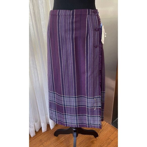 Vintage 80s wool pleated skirt, purple plaid, Al Jean Canada, NWT, size 2/4 (S) - Picture 2 of 9